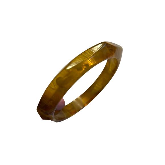 Vintage Prystal Bakelite bangle bracelet apple juice cream swirl 8-side Art Deco - Picture 3 of 4